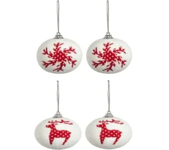 * Guirlande Et Boule De Sapin^4 Boules De Noël Design Flocon Et Renne Jeanne - Rouge Et Blanc