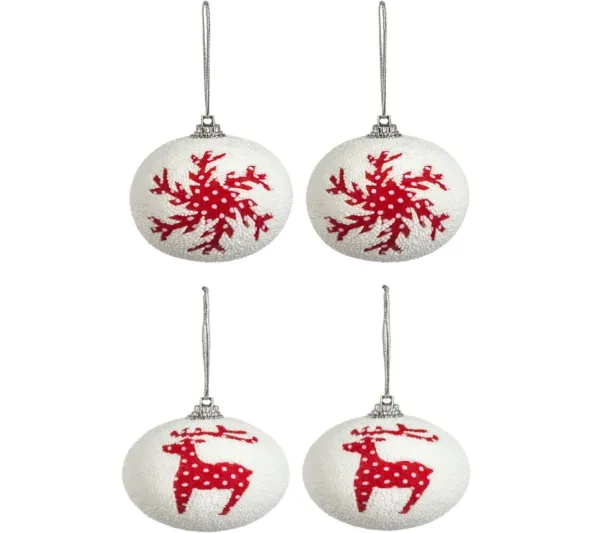 * Guirlande Et Boule De Sapin^4 Boules De Noël Design Flocon Et Renne Jeanne - Rouge Et Blanc