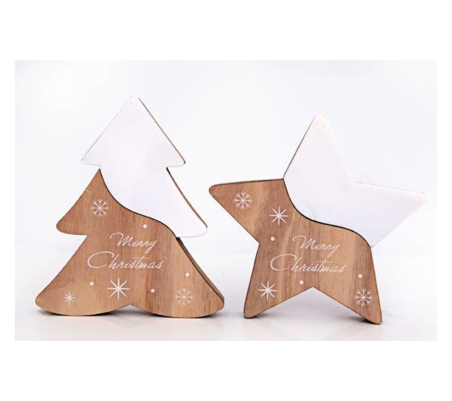 Hot * 2 Décorations De Noël Wooden Natural - Blanc
