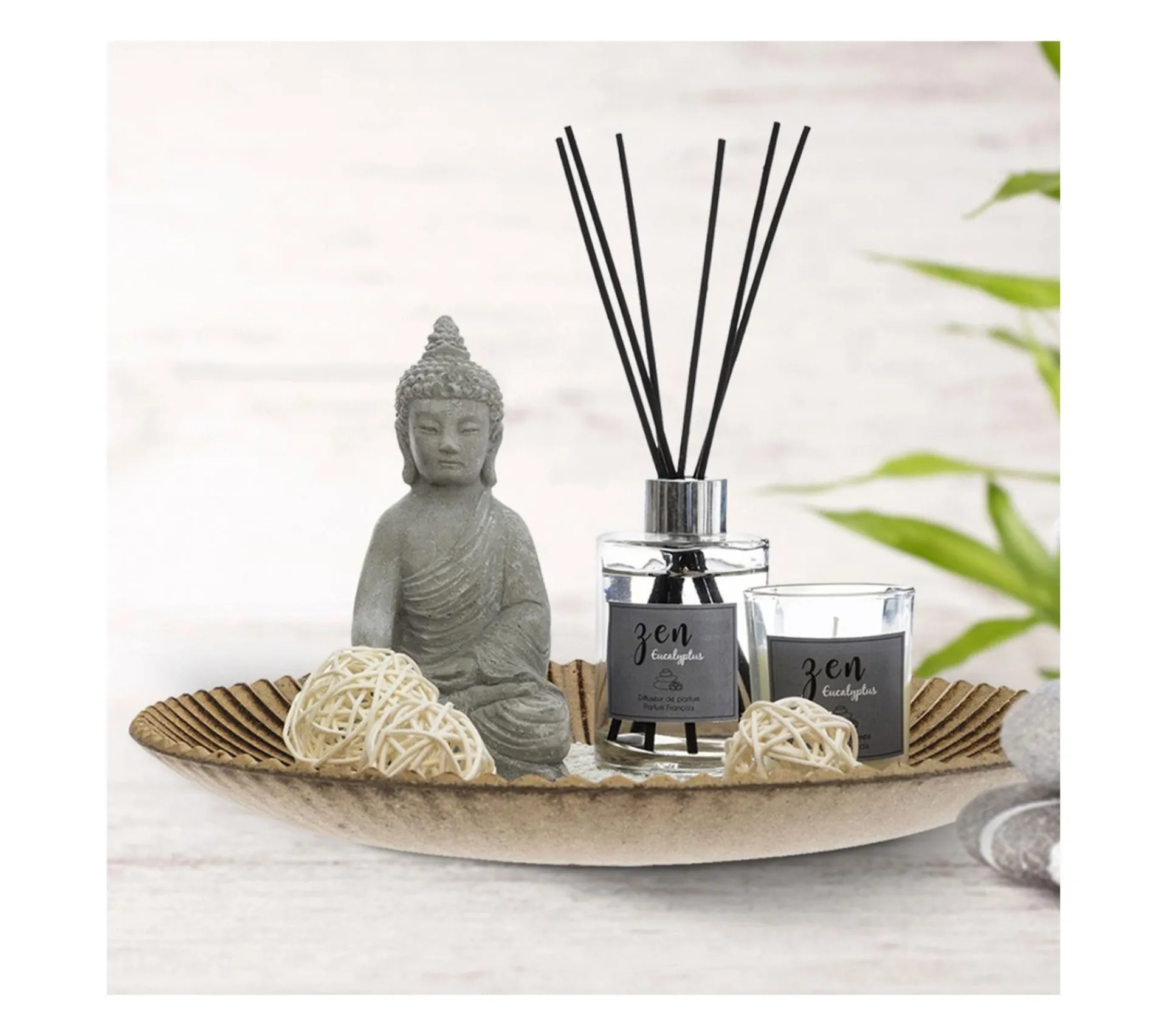 Clearance ATMOSPHERA Coffret Senteur Eucalyptus Plateau, Diffuseur, Bougie, Cactus Et Accessoires