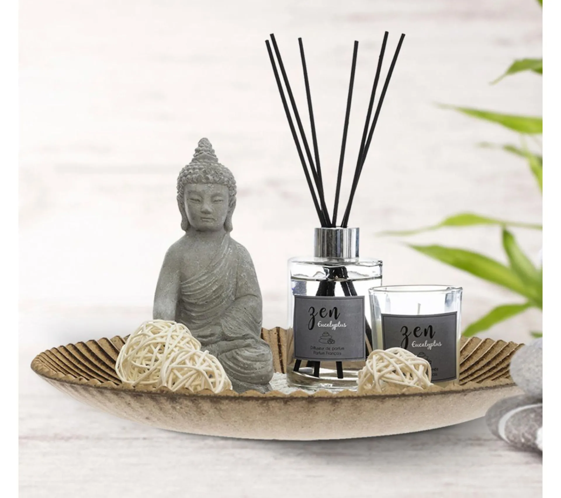 Clearance ATMOSPHERA Coffret Senteur Eucalyptus Plateau, Diffuseur, Bougie, Cactus Et Accessoires
