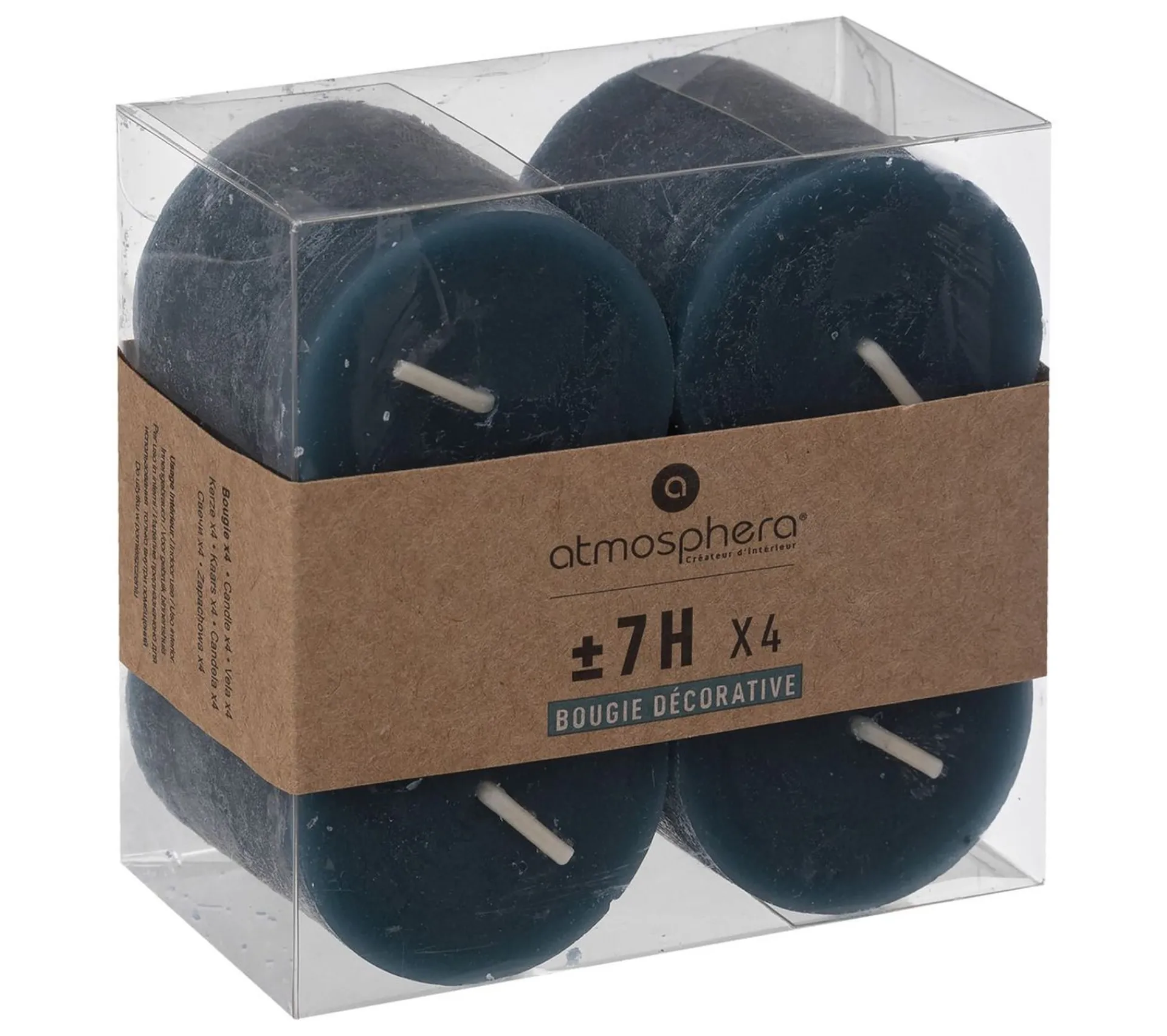 Cheap ATMOSPHERA Lot De 4 Bougies Votive Rustique Bleu Canard D 4.5 Cm
