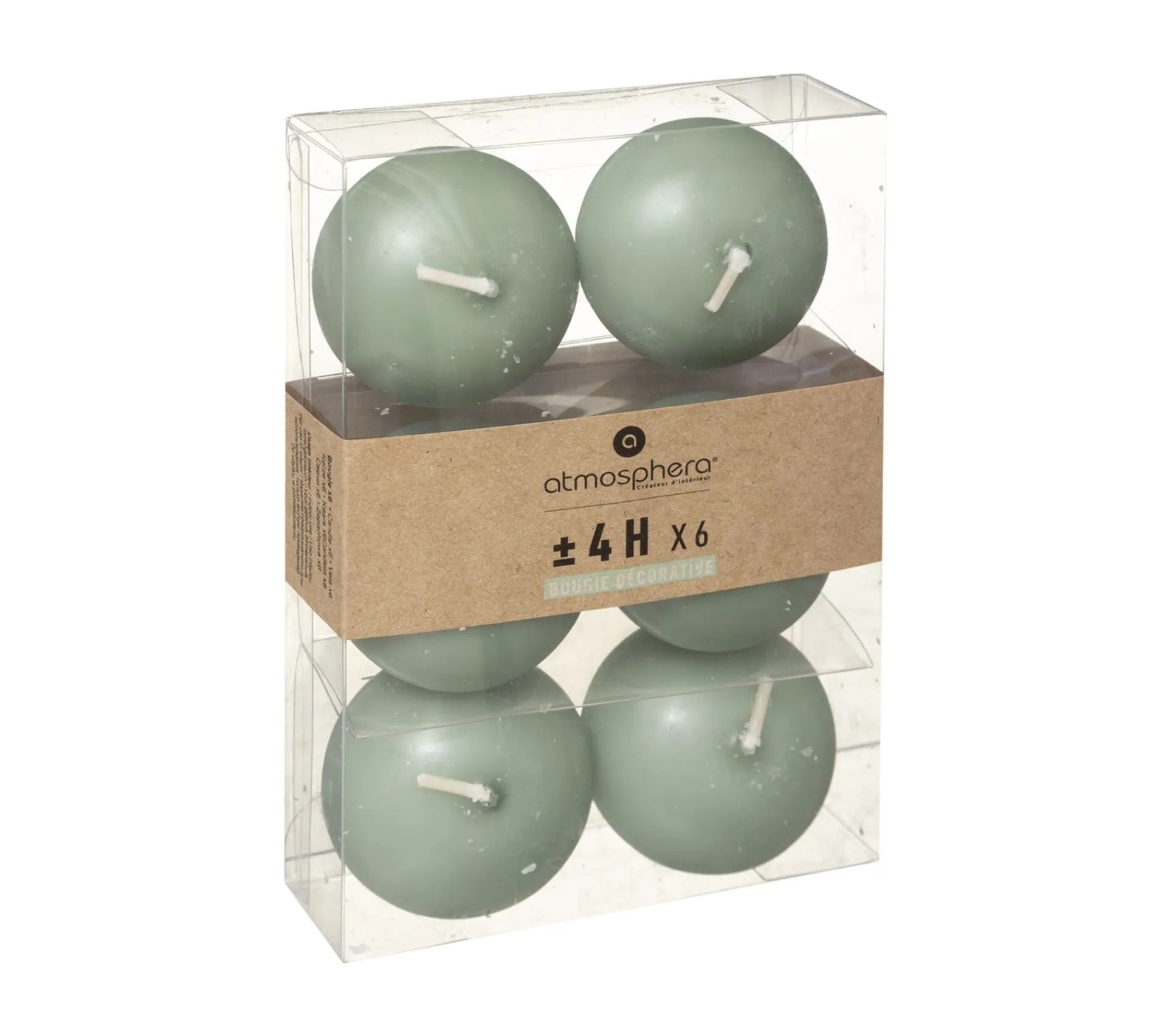 Hot ATMOSPHERA Lot De 6 Bougies Flottantes Vert Eucalyptus D. 4,5 X H. 2,5 Cm