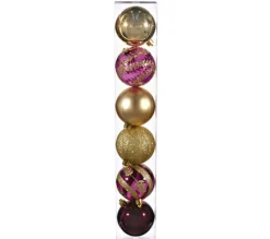 ATMOSPHERA Guirlande Et Boule De Sapin^ Lot De 6 Boules De Noël - Diam. 80 Mm - Violet Et Or