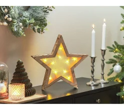 Fashion BELIANI Décoration Led Etoile De Noël En Bois Marron Clair 35 Cm Nastola