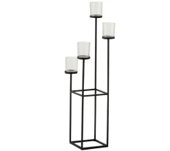 Flash Sale * Bougeoir Design Metal Et Verre "4 Tetes" 77Cm Noir