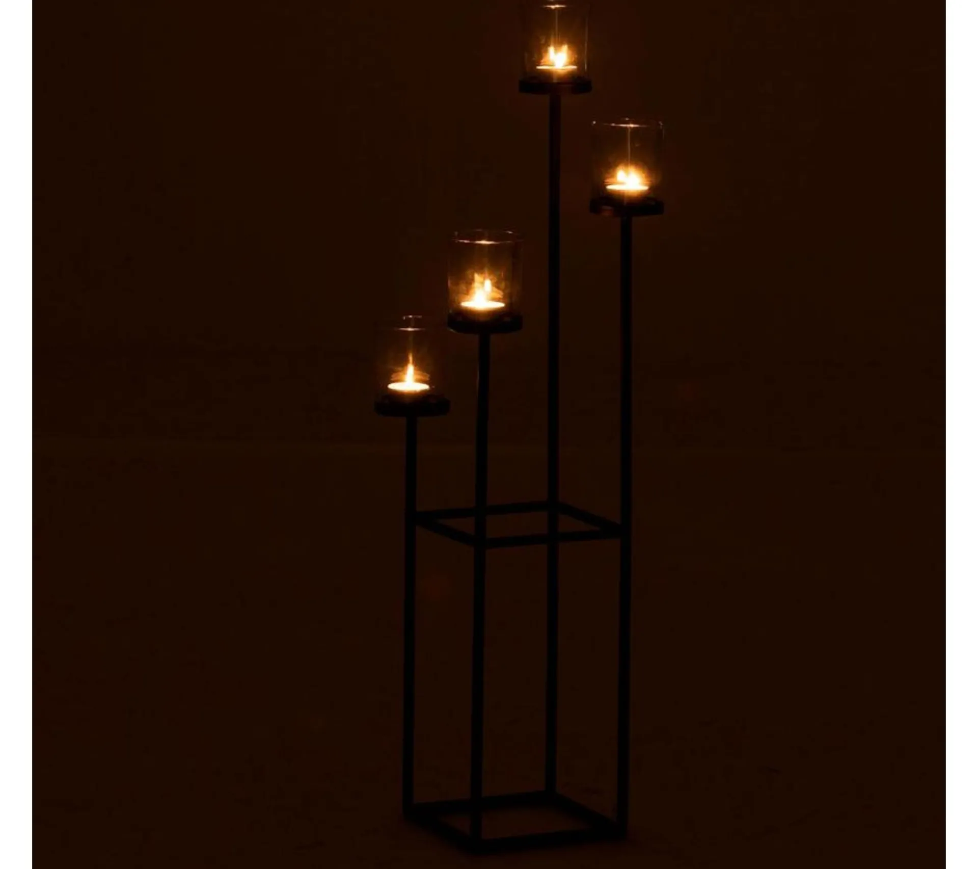 Flash Sale * Bougeoir Design Metal Et Verre "4 Tetes" 77Cm Noir