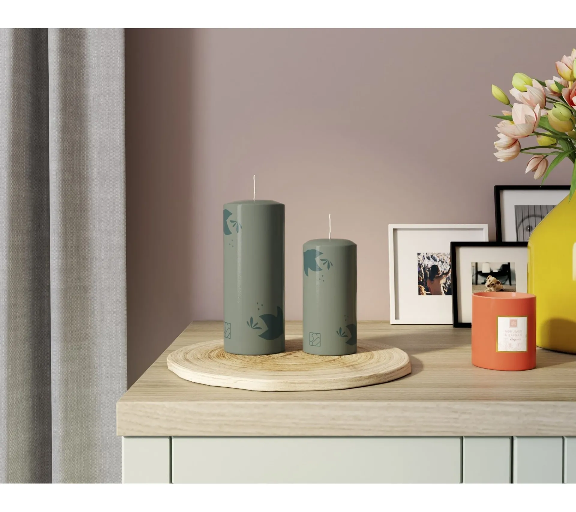Discount * Bougie Cylindrique H. 14.5 Cm Teneba Verte Claire