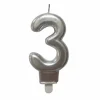 * Anniversaire Et Autres Fêtes^Bougie D'Anniversaire "Chiffre 3" 7Cm Argent