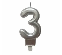 * Anniversaire Et Autres Fêtes^Bougie D'Anniversaire "Chiffre 3" 7Cm Argent