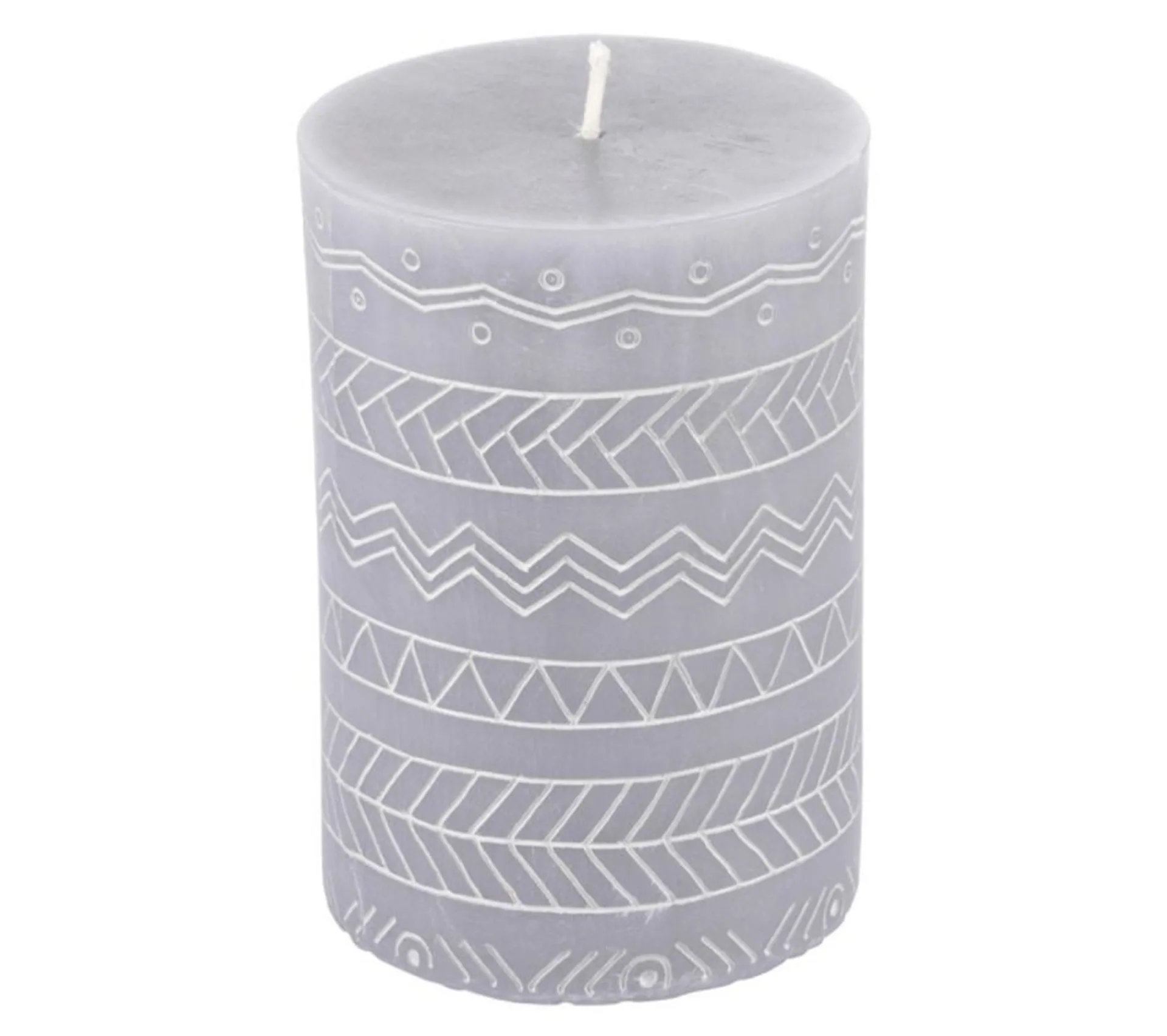 Shop * Bougie Pilier Embossee "Graphic Ethnic" 10Cm Gris Clair