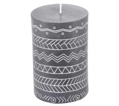 Flash Sale * Bougie Pilier Embossee "Graphic Ethnic" 10Cm Noir