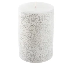 Sale * Bougie Pilier Mandala "Graphic Ethnic" 10Cm Blanc