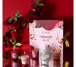 New * Calendrier 5 Bougies Parfumees "Maman" 6Cm Rose