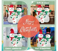 Store COSTWAY 175 Cm Bonhommes Neige Noël Gonflable, Décorations Gonflables De Noël Avec Lumieres Led