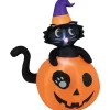 COSTWAY Anniversaire Et Autres Fêtes^ 150 Cm Décoration Gonflable D Alloween, Chat Noir Sur Citrouille Avec Chapeau De Sorcier, Lumieres