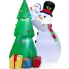 Outlet COSTWAY 1,8 M Décoration De Noël Gonflable, Sapin De Noël Gonflable Avec 2 Bonhommes De Neige, Lumieres Led