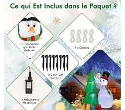 Outlet COSTWAY 1,8 M Décoration De Noël Gonflable, Sapin De Noël Gonflable Avec 2 Bonhommes De Neige, Lumieres Led