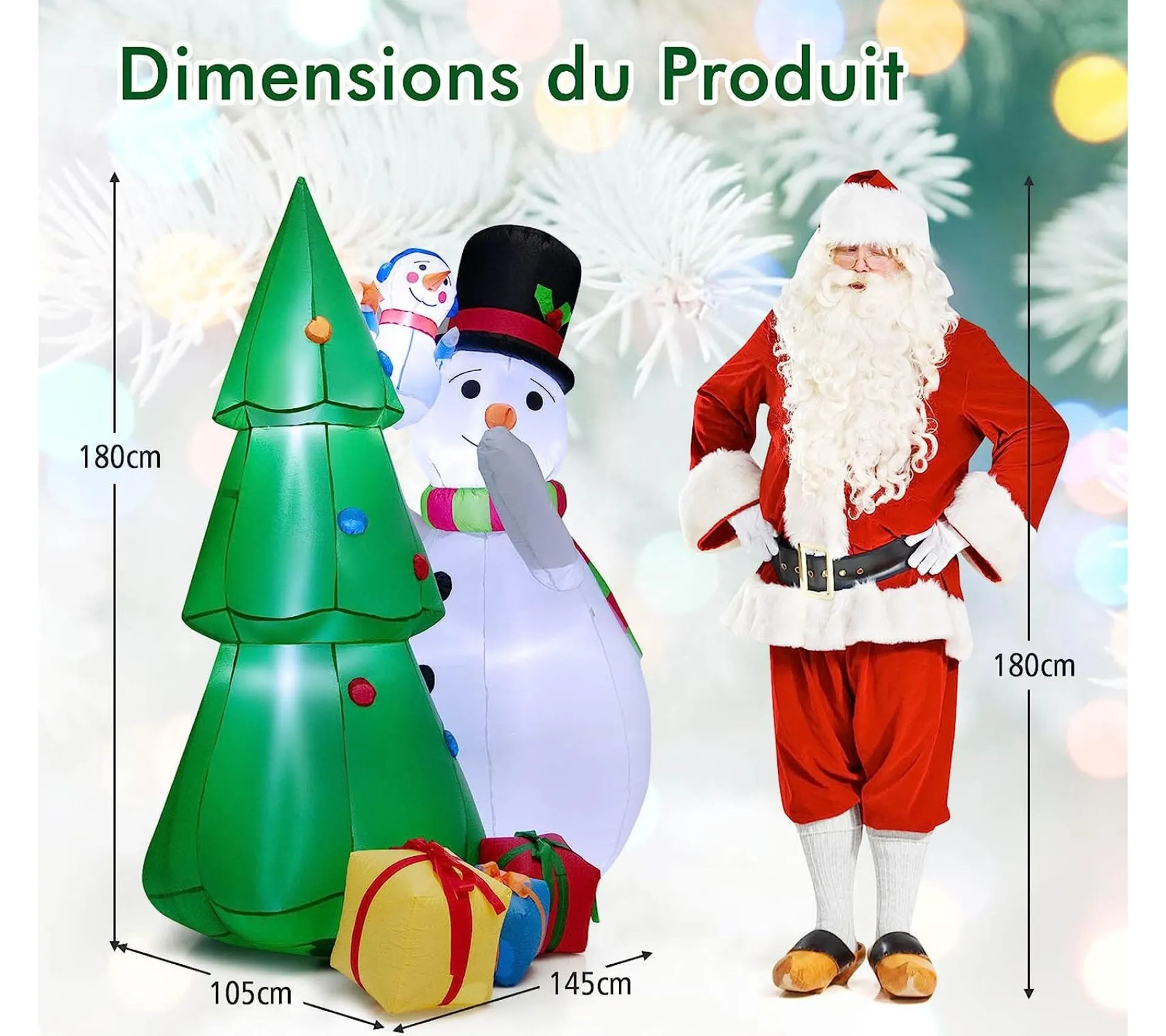 Outlet COSTWAY 1,8 M Décoration De Noël Gonflable, Sapin De Noël Gonflable Avec 2 Bonhommes De Neige, Lumieres Led