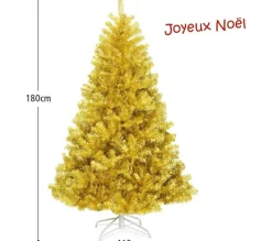 COSTWAY Sapin Et Accessoire^ Arbre De Noël Artificiel 180 Cm Coloris Champagne Dore Traitement Electro-Galvanisation Support Meta