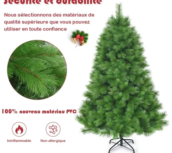 COSTWAY Sapin Et Accessoire^ Arbre De Noël Artificiel 180 Cm Avec 586 Branches Et Support En Fer Sapin De Noël Artificiel