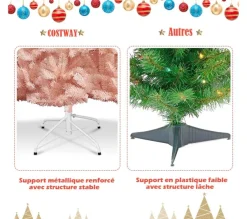 COSTWAY Sapin Et Accessoire^ Arbre De Noël Artificiel 180 Cm Rose Aiguilles En Pvc 617 Branches Support Metallique Solide,Sapin A