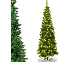 COSTWAY Sapin Et Accessoire^ Arbre De Noël Artificiel 225 Cm Avec 350 Lumieres Led Aiguilles En Pvc 1085 Branches