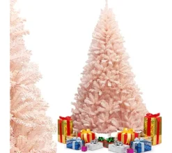 COSTWAY Sapin Et Accessoire^ Arbre De Noël Artificiel 210 Cm Rose Aiguilles En Pvc 937 Branches Support Metallique Solide