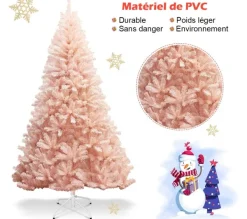 COSTWAY Sapin Et Accessoire^ Arbre De Noël Artificiel 210 Cm Rose Aiguilles En Pvc 937 Branches Support Metallique Solide