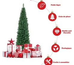COSTWAY Sapin Et Accessoire^ Arbre De Noël Artificiel 150 Cm Sapin De Noël 220 Branches En Pvc Pour Décoration Avec Support