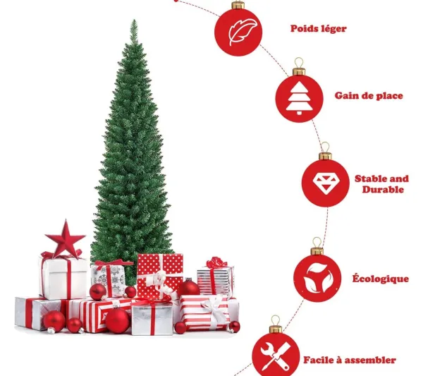 COSTWAY Sapin Et Accessoire^ Arbre De Noël Artificiel 150 Cm Sapin De Noël 220 Branches En Pvc Pour Décoration Avec Support