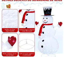 COSTWAY Guirlande Et Boule De Sapin^ Bonhomme De Neige De Noël Artificiel Illumine De 180 Cm, Décoration De Noël Depliable Pre-Eclaire