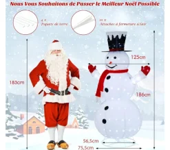 COSTWAY Guirlande Et Boule De Sapin^ Bonhomme De Neige De Noël Artificiel Illumine De 180 Cm, Décoration De Noël Depliable Pre-Eclaire