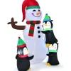 Cheap COSTWAY Bonhomme De Neige Gonflable 1,8M Lumineux A Led Avec 3 Pingouins Sac De Sable Integre 4 Piquets