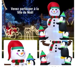 Cheap COSTWAY Bonhomme De Neige Gonflable 1,8M Lumineux A Led Avec 3 Pingouins Sac De Sable Integre 4 Piquets