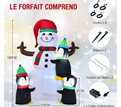 Cheap COSTWAY Bonhomme De Neige Gonflable 1,8M Lumineux A Led Avec 3 Pingouins Sac De Sable Integre 4 Piquets