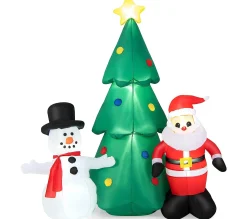 New COSTWAY 185Cm Sapin De Noël Gonflable Avec Pere Noël Et Bonhomme De Neige, Décorations De Noël Avec Lumieres