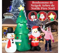 New COSTWAY 185Cm Sapin De Noël Gonflable Avec Pere Noël Et Bonhomme De Neige, Décorations De Noël Avec Lumieres