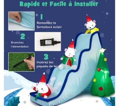 Hot COSTWAY Décoration De Toboggan Gonflable D'Ours Polaire De 200 Cm, Décoration De Noël Avec Lumieres Led