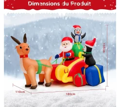 Fashion COSTWAY Décoration Gonflable De Noël 180 Cm, Décorations De Pere Noël Et De Rennes En Traineau De Pere Noël