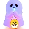 COSTWAY Anniversaire Et Autres Fêtes^ Fant Me Gonflable D'Halloween, Hauteur 120 Cm, Décoration D'Halloween Avec Lumieres Led Et Accessoir