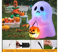 COSTWAY Anniversaire Et Autres Fêtes^ Fant Me Gonflable D'Halloween, Hauteur 120 Cm, Décoration D'Halloween Avec Lumieres Led Et Accessoir