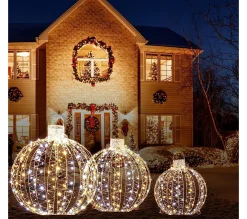 Online COSTWAY Lot De 3 Déco Boules Lumineuses Led De Noël Avec 180 Lumiere Chaude Et 180 Lumiere Blanche
