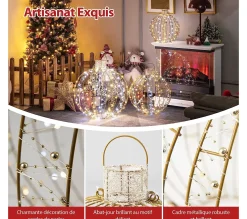 Online COSTWAY Lot De 3 Déco Boules Lumineuses Led De Noël Avec 180 Lumiere Chaude Et 180 Lumiere Blanche