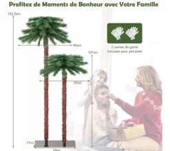 COSTWAY Sapin Et Accessoire^ Lot De 2 Palmier De Noël Artificiel De 107 Et 152 Cm Pre-Illumine Avec 100 Led Lumieres Blanch