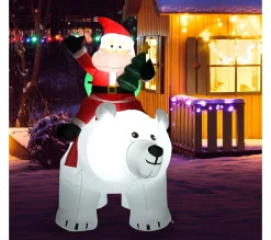 Store COSTWAY 2M Pere Noël Gonflable Sur L'Ours Polaire Blanc Tete Oscillante Avec Ventilateur Et Lumiere Led Déco