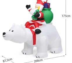 Store COSTWAY 2M Pere Noël Gonflable Sur L'Ours Polaire Blanc Tete Oscillante Avec Ventilateur Et Lumiere Led Déco