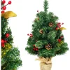 COSTWAY Sapin Et Accessoire^ Mini Arbre De Noël Artificiel De Table H60 Cm En Pvc Avec 80 Branches,Décore De Pommes De Pin Base