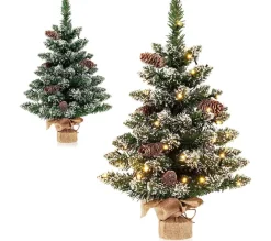 COSTWAY Sapin Et Accessoire^ Mini Sapin De Noël Pre-Illumine De 64 Cm, Floque De Neige Avec 50 Lumieres Led, 8 Modes D'Eclairage