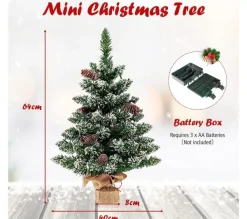 COSTWAY Sapin Et Accessoire^ Mini Sapin De Noël Pre-Illumine De 64 Cm, Floque De Neige Avec 50 Lumieres Led, 8 Modes D'Eclairage